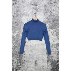Superdown Revolve Blue Ribbed Crop Turtleneck Fitted Sweater S Small